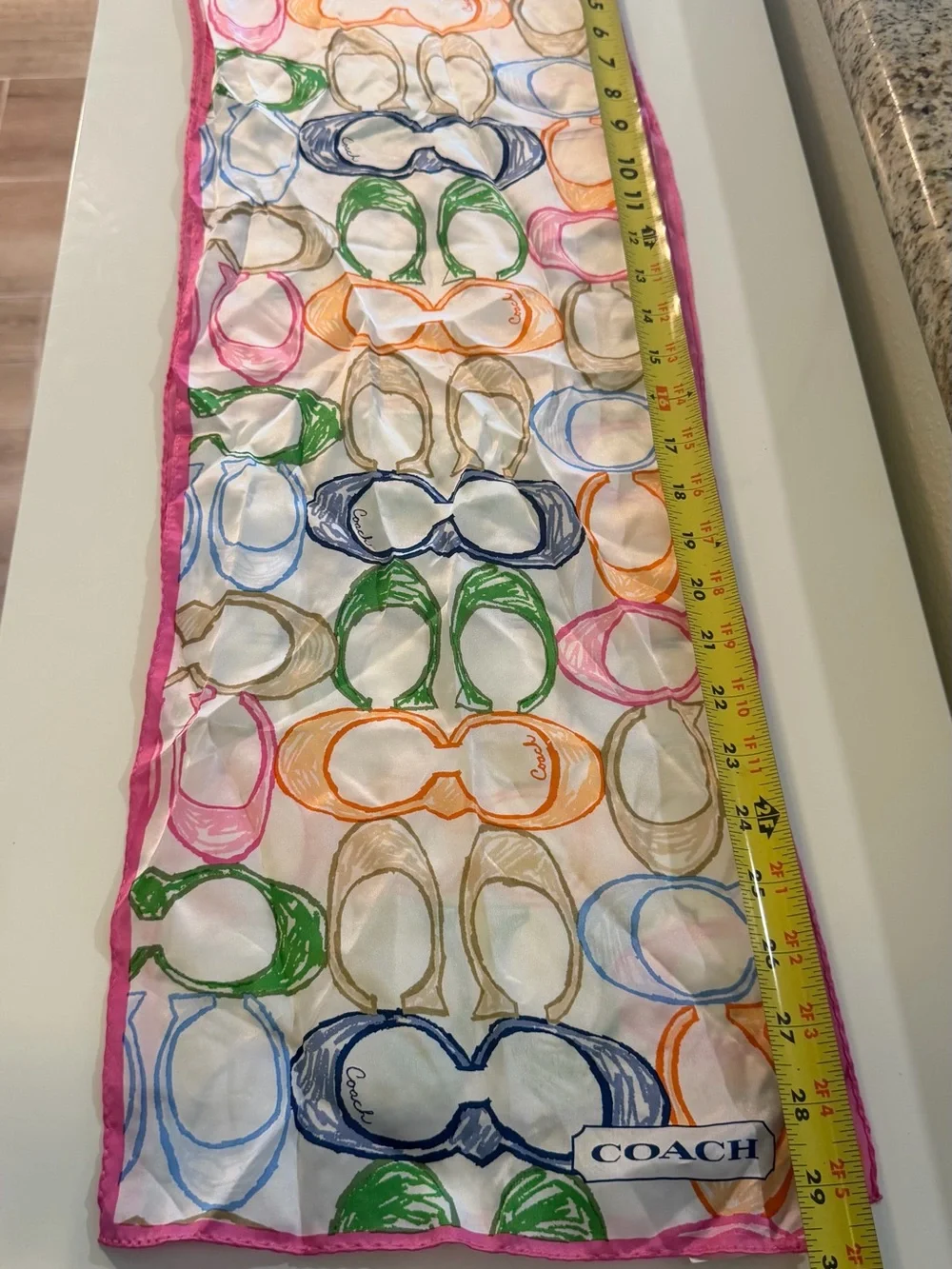 NWT Coach Multicolor Silk Scarf with Pink Trim - Picture 4 of 8